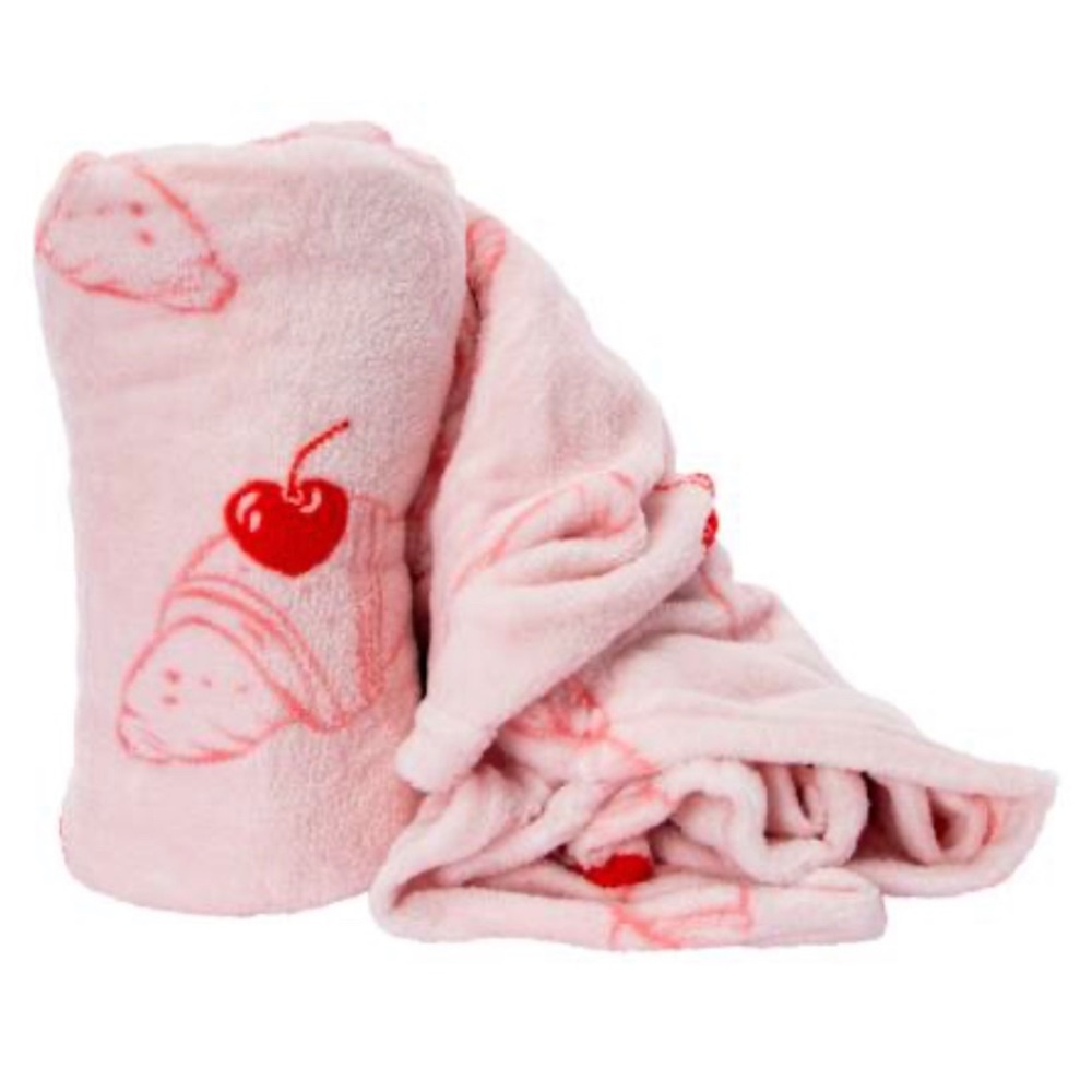 🥐🥐🥐🥐 CHERRY CROISSANT BLANKET THROW PINK BLANKET NEW 🍒🍒🍒🍒